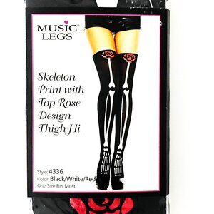 Skeleton Print Thigh High Tights, Halloween Tights, One Size